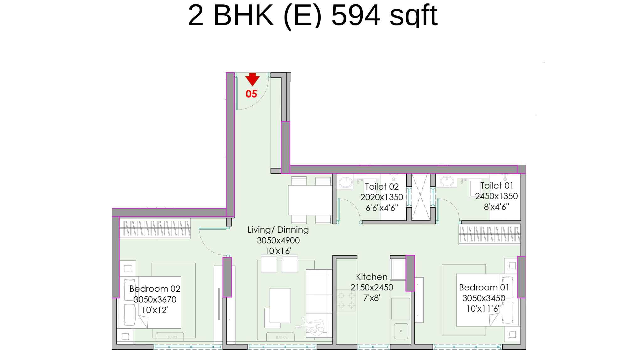 Transcon-Silverbay-Floor-Plan-2-BHK-594-sqft