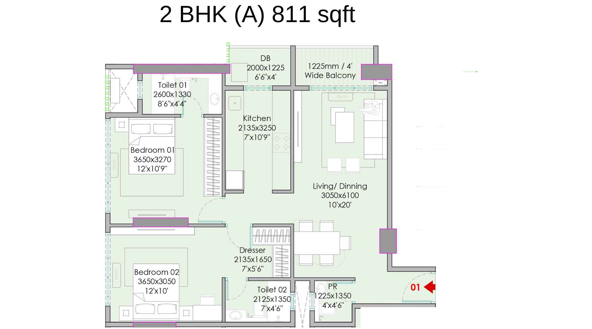 Transcon-Silverbay-Floor-Plan-2-BHK-811-sqft